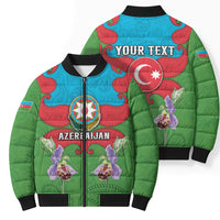 Personalized Azerbaijan Bomber Puffer Jacket Khari Bulbul Buta Pattern Emblem Flame