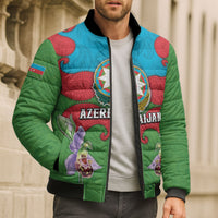 Personalized Azerbaijan Bomber Puffer Jacket Khari Bulbul Buta Pattern Emblem Flame