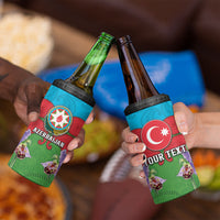Personalized Azerbaijan 4 in 1 Can Cooler Tumbler Khari Bulbul Buta Pattern Emblem Flame
