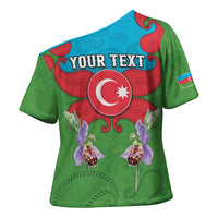 Personalized Azerbaijan Cross Shoulder Shirt Khari Bulbul Buta Pattern Emblem Flame
