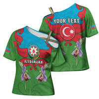 Personalized Azerbaijan Cross Shoulder Shirt Khari Bulbul Buta Pattern Emblem Flame