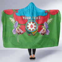 Personalized Azerbaijan Hooded Blanket Khari Bulbul Buta Pattern Emblem Flame