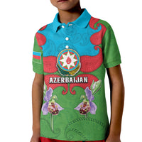 Personalized Azerbaijan Kid Polo Shirt Khari Bulbul Buta Pattern Emblem Flame