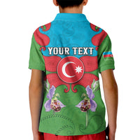 Personalized Azerbaijan Kid Polo Shirt Khari Bulbul Buta Pattern Emblem Flame