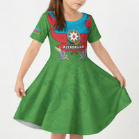 Personalized Azerbaijan Kid Short Sleeve Dress Khari Bulbul Buta Pattern Emblem Flame