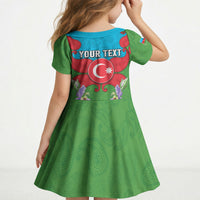 Personalized Azerbaijan Kid Short Sleeve Dress Khari Bulbul Buta Pattern Emblem Flame
