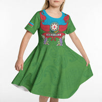 Personalized Azerbaijan Kid Short Sleeve Dress Khari Bulbul Buta Pattern Emblem Flame