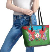 Personalized Azerbaijan Leather Tote Bag Khari Bulbul Buta Pattern Emblem Flame