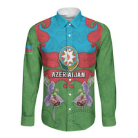 Personalized Azerbaijan Long Sleeve Button Shirt Khari Bulbul Buta Pattern Emblem Flame