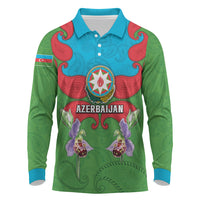Personalized Azerbaijan Long Sleeve Polo Shirt Khari Bulbul Buta Pattern Emblem Flame