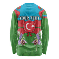 Personalized Azerbaijan Long Sleeve Shirt Khari Bulbul Buta Pattern Emblem Flame