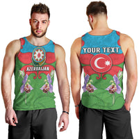 Personalized Azerbaijan Men Tank Top Khari Bulbul Buta Pattern Emblem Flame