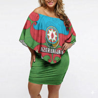 Personalized Azerbaijan Off Shoulder Short Dress Khari Bulbul Buta Pattern Emblem Flame