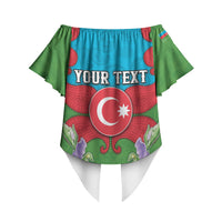 Personalized Azerbaijan Off Shoulder Wrap Waist Top Khari Bulbul Buta Pattern Emblem Flame