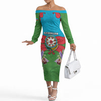Personalized Azerbaijan Off The Shoulder Long Sleeve Dress Khari Bulbul Buta Pattern Emblem Flame