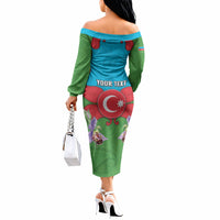 Personalized Azerbaijan Off The Shoulder Long Sleeve Dress Khari Bulbul Buta Pattern Emblem Flame