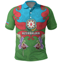Personalized Azerbaijan Polo Shirt Khari Bulbul Buta Pattern Emblem Flame