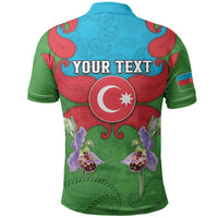 Personalized Azerbaijan Polo Shirt Khari Bulbul Buta Pattern Emblem Flame