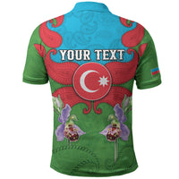 Personalized Azerbaijan Polo Shirt Khari Bulbul Buta Pattern Emblem Flame