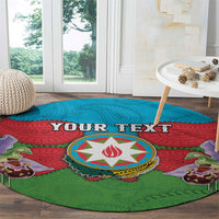 Personalized Azerbaijan Round Carpet Khari Bulbul Buta Pattern Emblem Flame