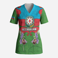 Personalized Azerbaijan Scrub Top Khari Bulbul Buta Pattern Emblem Flame