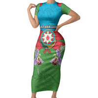 Personalized Azerbaijan Short Sleeve Bodycon Dress Khari Bulbul Buta Pattern Emblem Flame