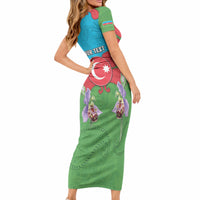 Personalized Azerbaijan Short Sleeve Bodycon Dress Khari Bulbul Buta Pattern Emblem Flame