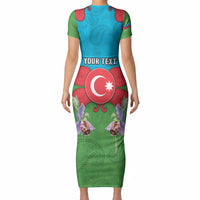 Personalized Azerbaijan Short Sleeve Bodycon Dress Khari Bulbul Buta Pattern Emblem Flame