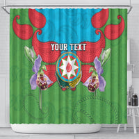 Personalized Azerbaijan Shower Curtain Khari Bulbul Buta Pattern Emblem Flame