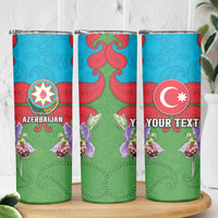 Personalized Azerbaijan Skinny Tumbler Khari Bulbul Buta Pattern Emblem Flame