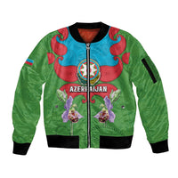 Personalized Azerbaijan Sleeve Zip Bomber Jacket Khari Bulbul Buta Pattern Emblem Flame