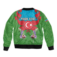 Personalized Azerbaijan Sleeve Zip Bomber Jacket Khari Bulbul Buta Pattern Emblem Flame