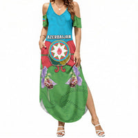 Personalized Azerbaijan Summer Maxi Dress Khari Bulbul Buta Pattern Emblem Flame