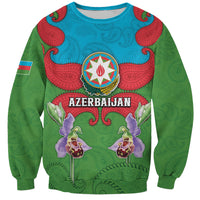 Personalized Azerbaijan Sweatshirt Khari Bulbul Buta Pattern Emblem Flame