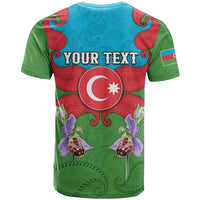 Personalized Azerbaijan T Shirt Khari Bulbul Buta Pattern Emblem Flame