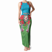 Personalized Azerbaijan Tank Maxi Dress Khari Bulbul Buta Pattern Emblem Flame