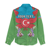 Personalized Azerbaijan Women Casual Shirt Khari Bulbul Buta Pattern Emblem Flame