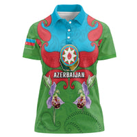 Personalized Azerbaijan Women Polo Shirt Khari Bulbul Buta Pattern Emblem Flame