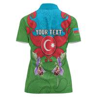 Personalized Azerbaijan Women Polo Shirt Khari Bulbul Buta Pattern Emblem Flame