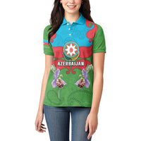 Personalized Azerbaijan Women Polo Shirt Khari Bulbul Buta Pattern Emblem Flame