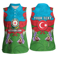 Personalized Azerbaijan Women Sleeveless Polo Shirt Khari Bulbul Buta Pattern Emblem Flame