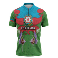 Personalized Azerbaijan Zipper Polo Shirt Khari Bulbul Buta Pattern Emblem Flame