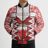 Personalized Bahrain Bomber Puffer Jacket Royal Coat Of Arms And Map Islamic Pattern