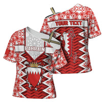 Personalized Bahrain Cross Shoulder Shirt Royal Coat Of Arms And Map Islamic Pattern