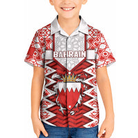 Personalized Bahrain Kid Hawaiian Shirt Royal Coat Of Arms And Map Islamic Pattern