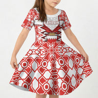 Personalized Bahrain Kid Short Sleeve Dress Royal Coat Of Arms And Map Islamic Pattern