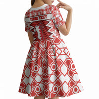 Personalized Bahrain Kid Short Sleeve Dress Royal Coat Of Arms And Map Islamic Pattern