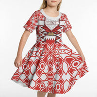 Personalized Bahrain Kid Short Sleeve Dress Royal Coat Of Arms And Map Islamic Pattern