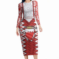 Personalized Bahrain Long Sleeve Bodycon Dress Royal Coat Of Arms And Map Islamic Pattern
