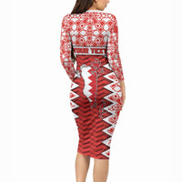 Personalized Bahrain Long Sleeve Bodycon Dress Royal Coat Of Arms And Map Islamic Pattern